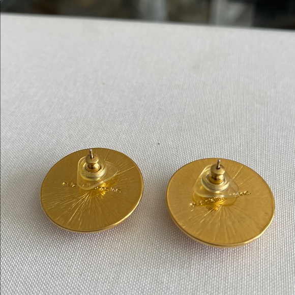 Liz Claiborne vintage button earrings red gold - Picture 6 of 7